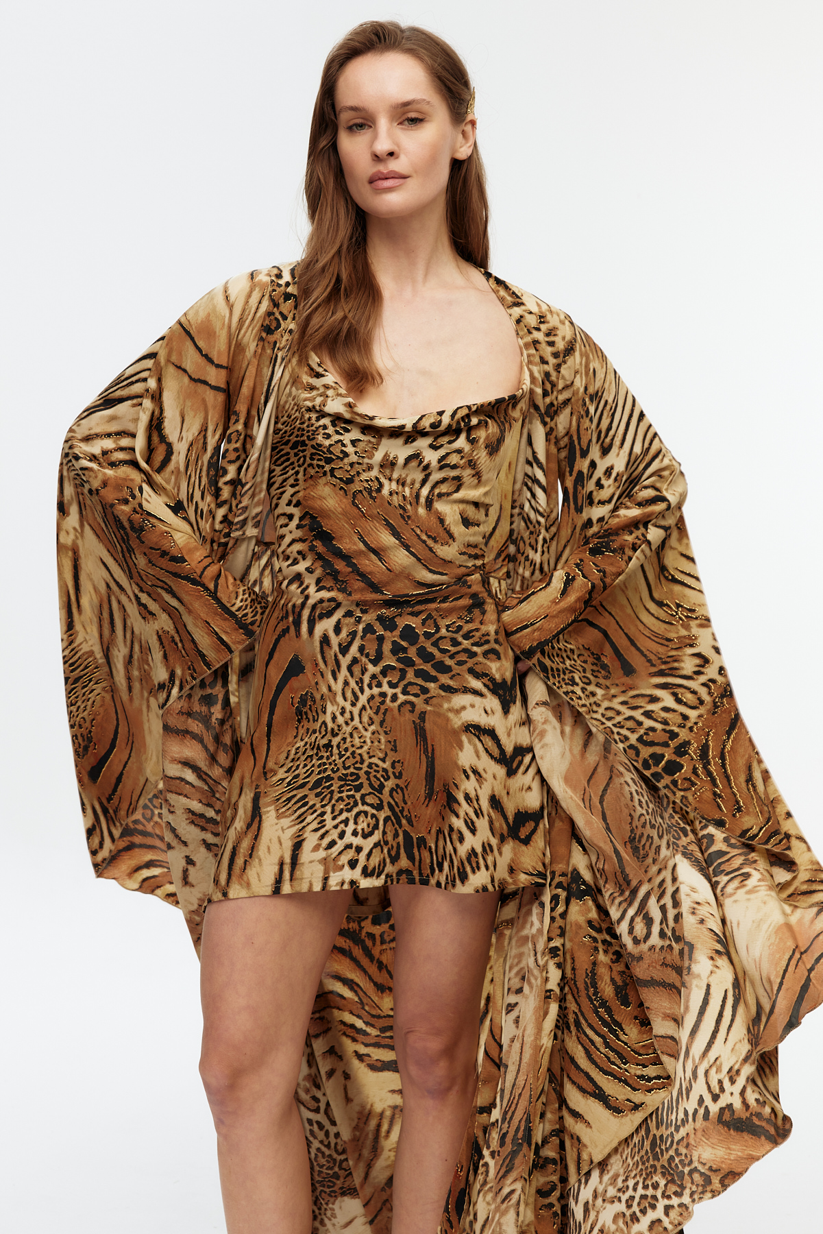 Sahara leopar desenli uzun kaftan 2