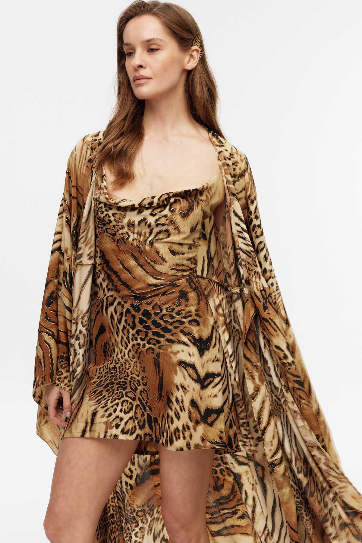 Sahara leopar desenli uzun kaftan 3