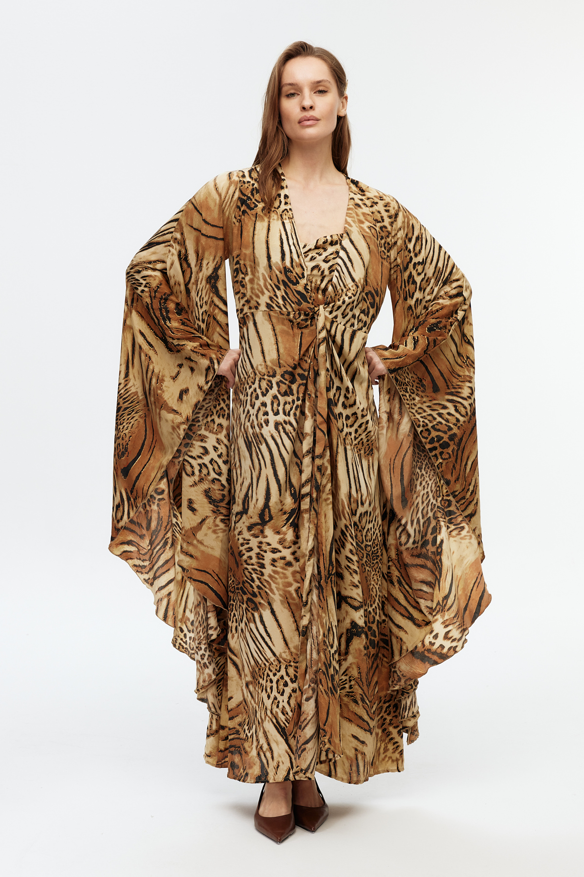 Sahara leopar desenli uzun kaftan 4