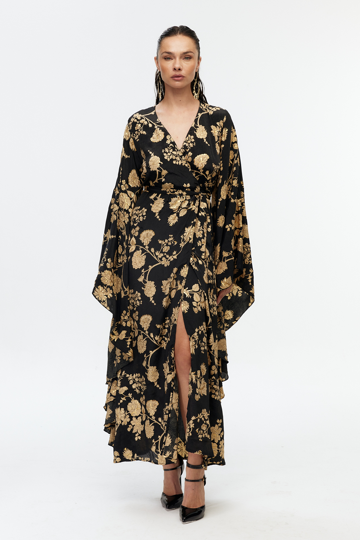 Yarasa kol kruvaze maxi elbise 2