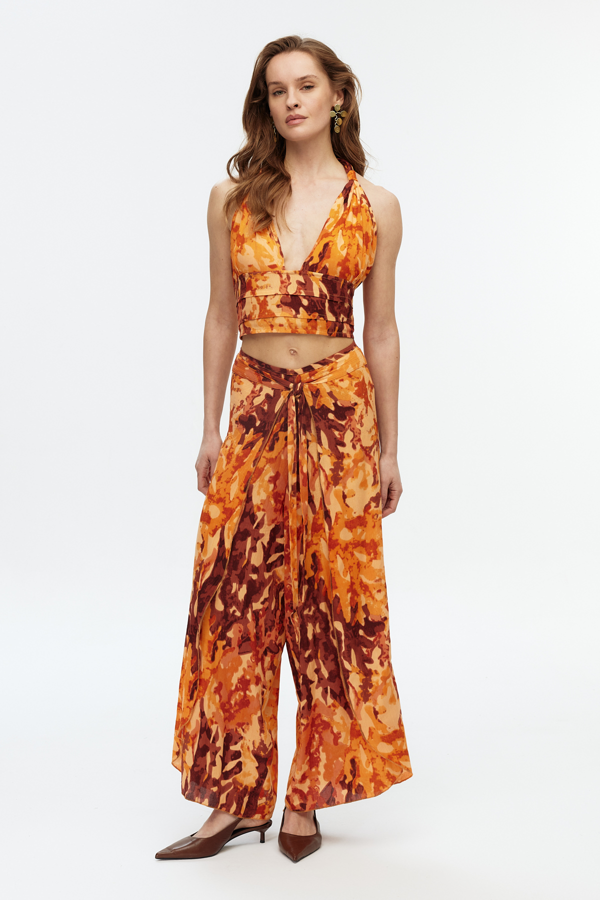 Terracotta crop top pantolon takım 2