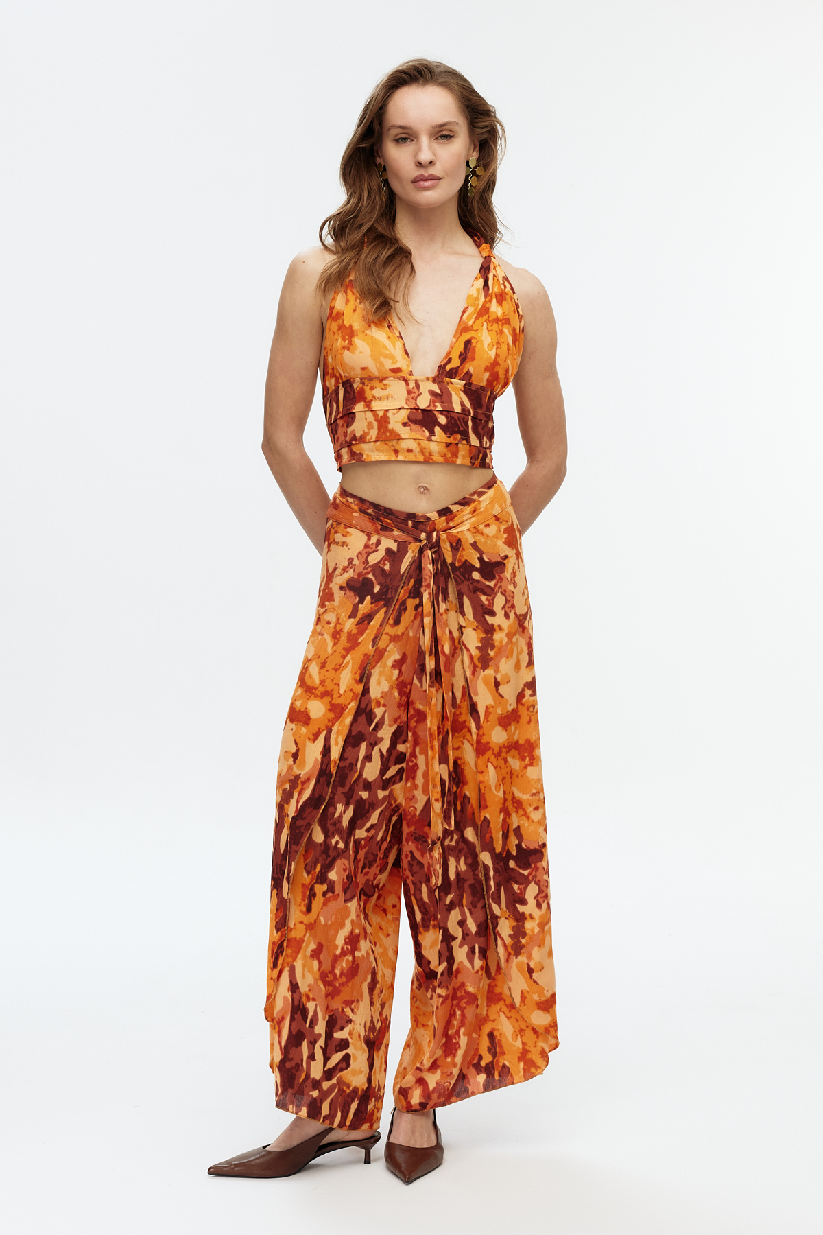 Terracotta crop top pantolon takım 3
