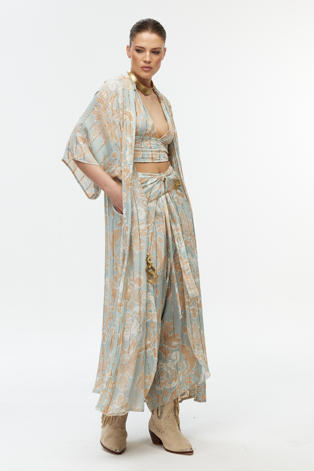 Bohem desenli uzun kimono 7