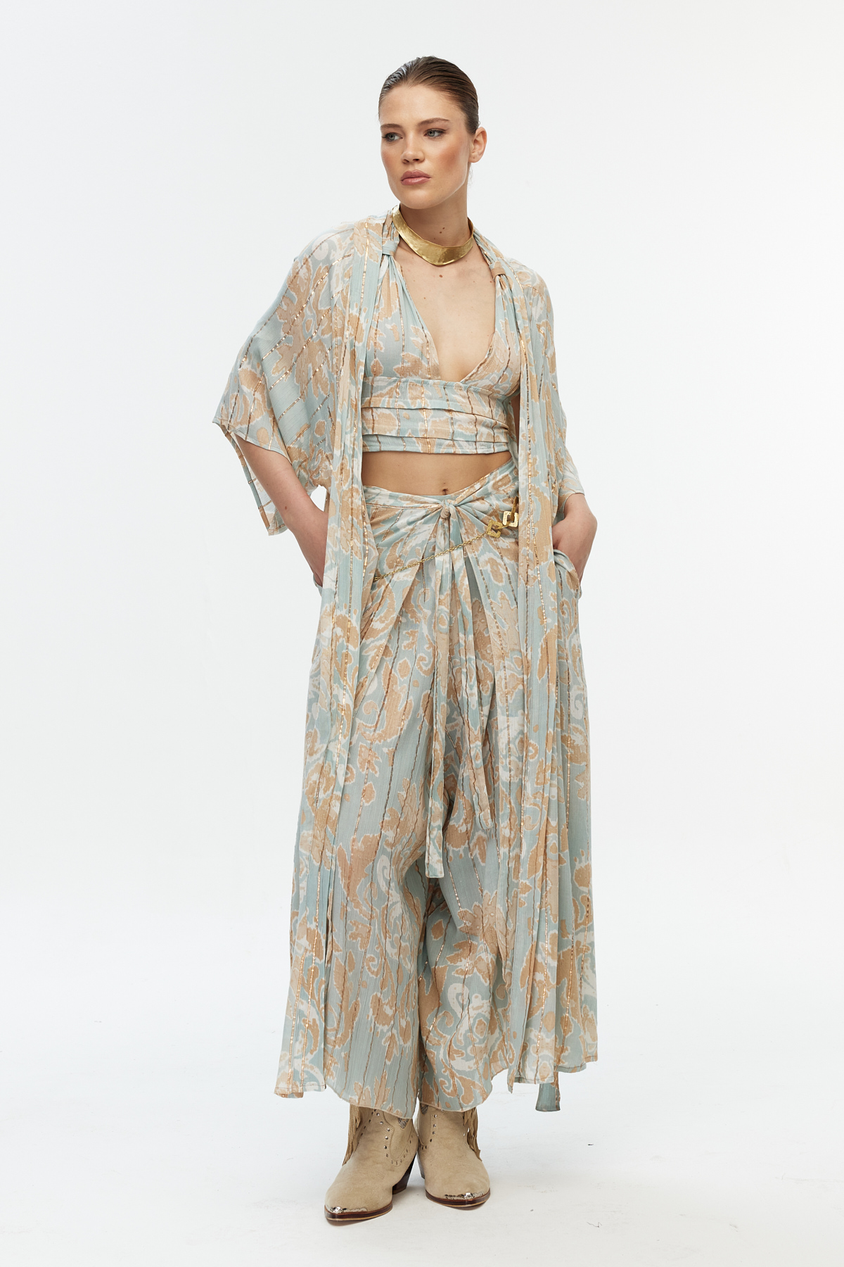 Bohem desenli uzun kimono 8