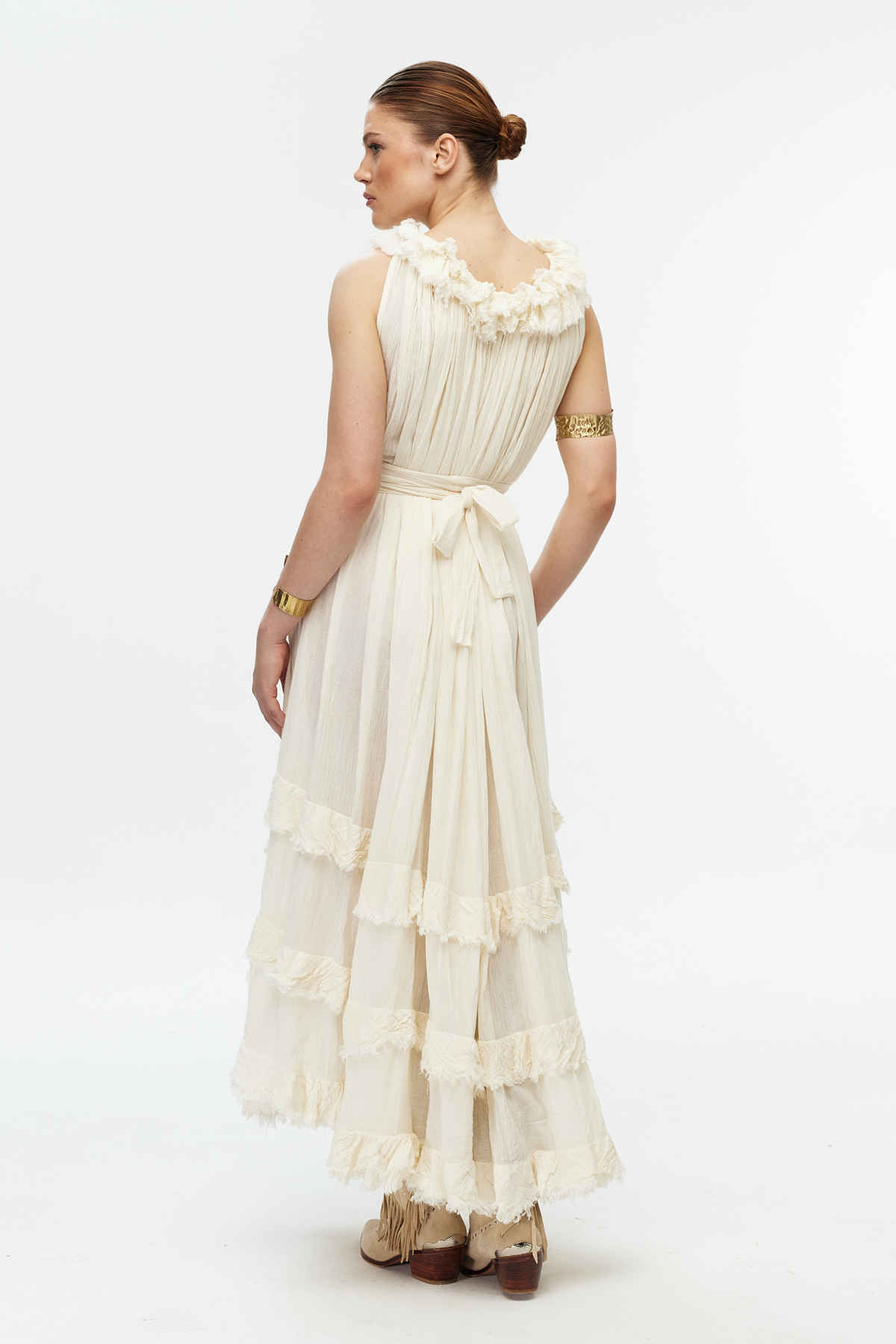 Ekru maxi cotton elbise 6