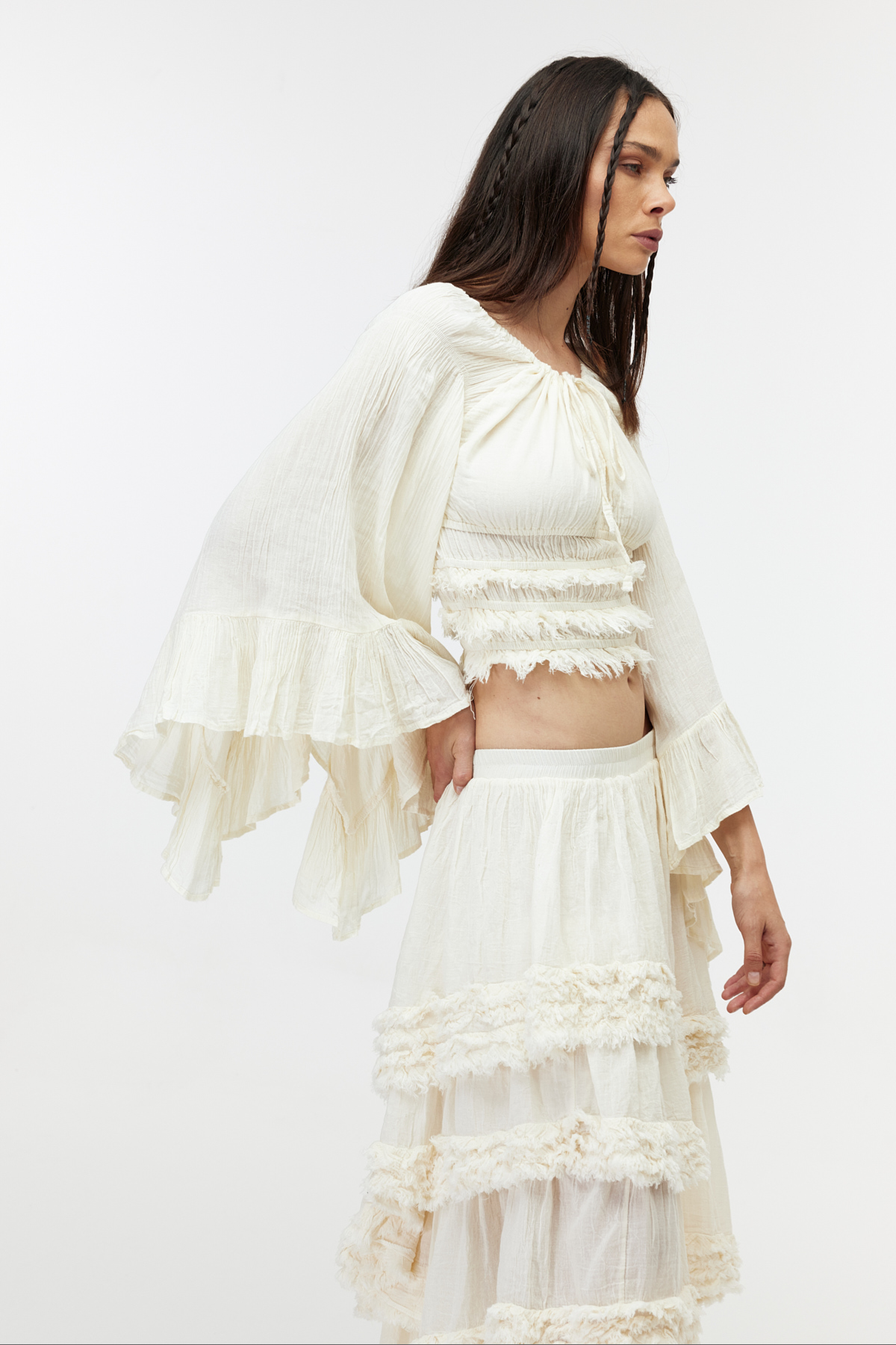 Ekru ruffle cotton bolero 4