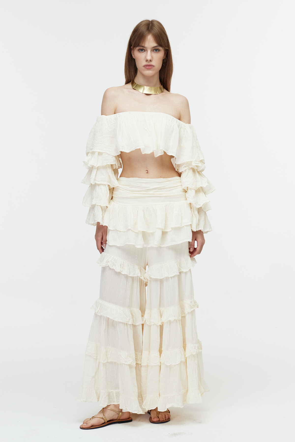 Ekru volanlı cotton bolero 2