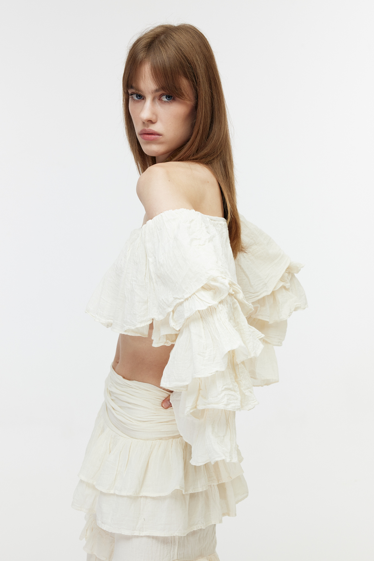 Ekru volanlı cotton bolero 4