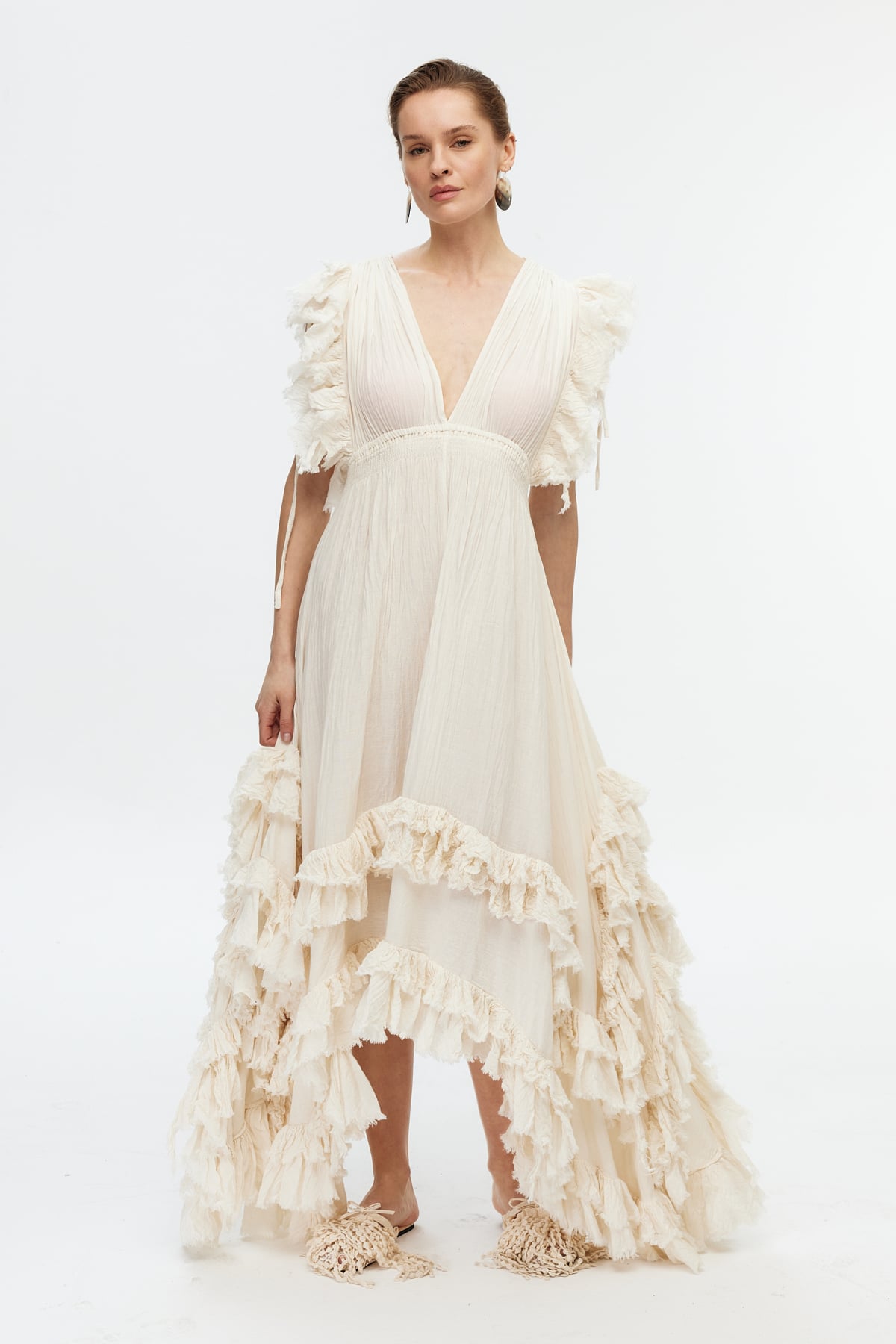 Ekru cotton elbise 2