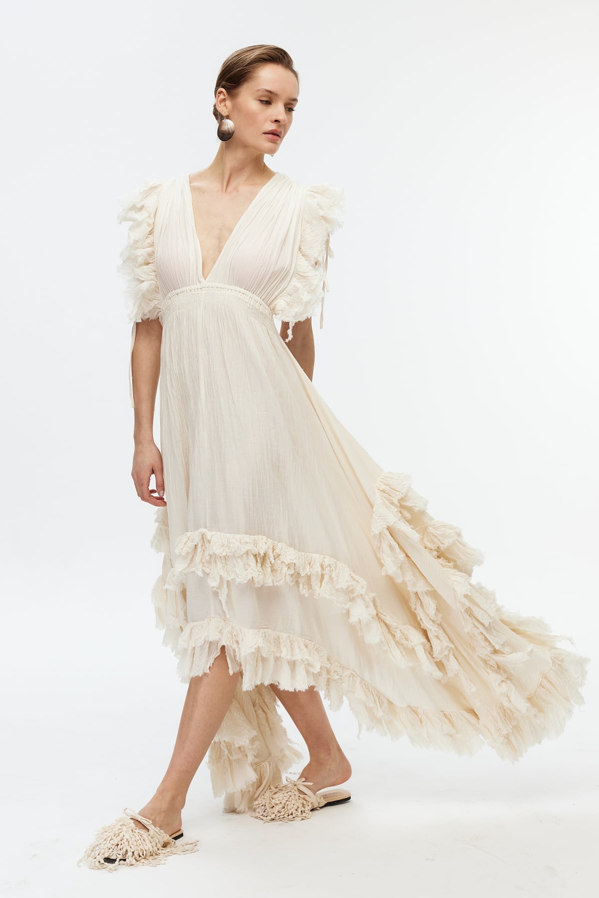 Ekru cotton elbise 3