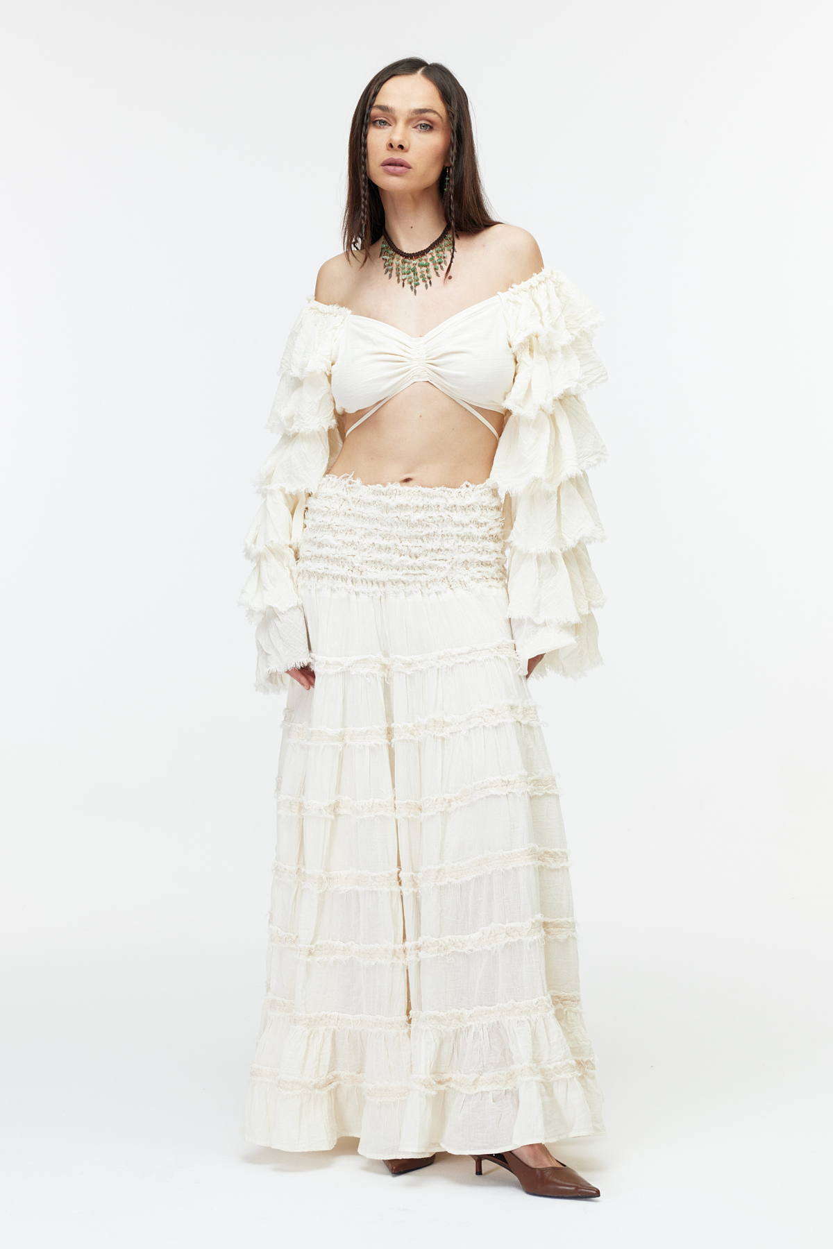 Ekru cotton etek