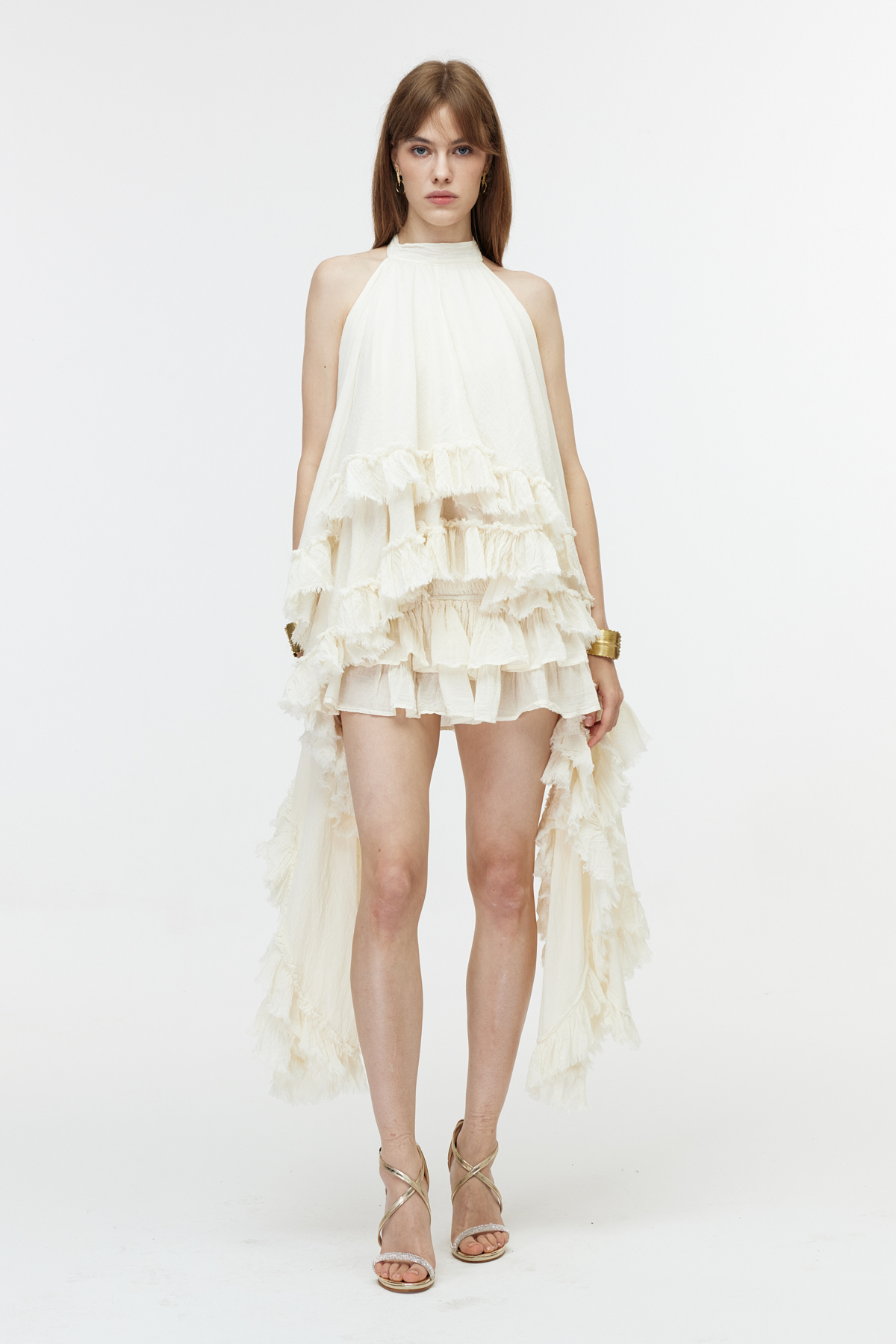 Ekru asimetrik cotton elbise 2