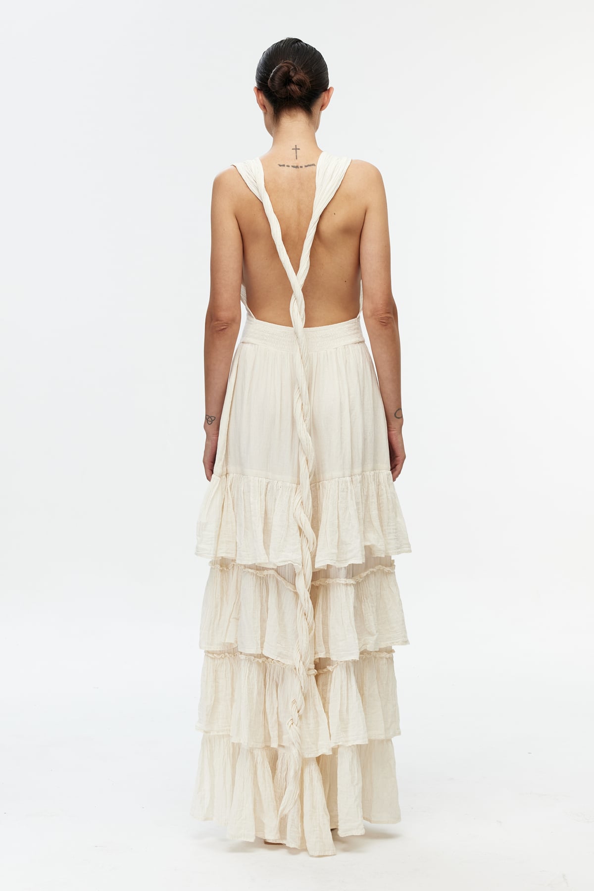 Ekru ruffle detay cotton elbise 4