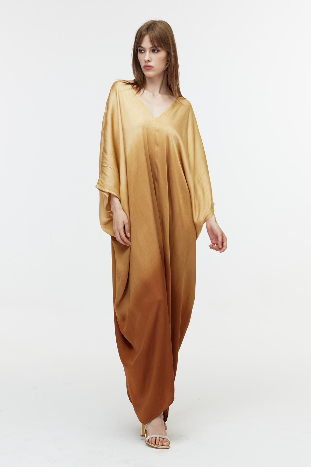 V yaka oversize thaidye bohem elbise 4